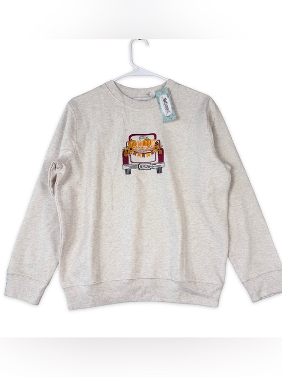 National Tops - National Sweatshirt Womens PM Petite Medium Heather Beige Fall Truck Blessed NWT